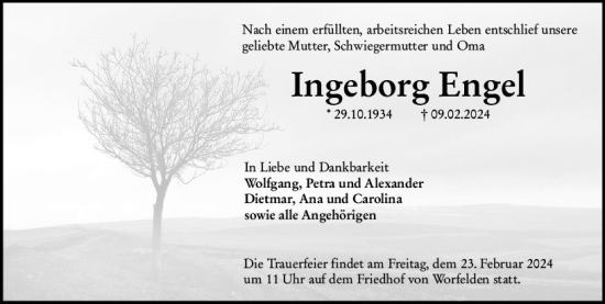 Traueranzeige von Ingeborg Engel von Groß-Gerauer Echo