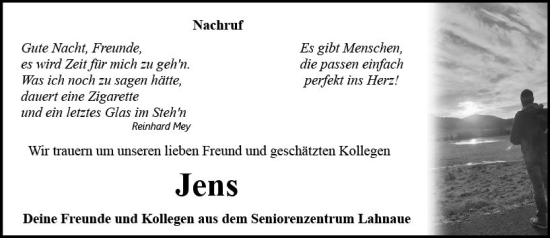 Traueranzeige von Jens Kreimeyer von Hinterländer Anzeiger