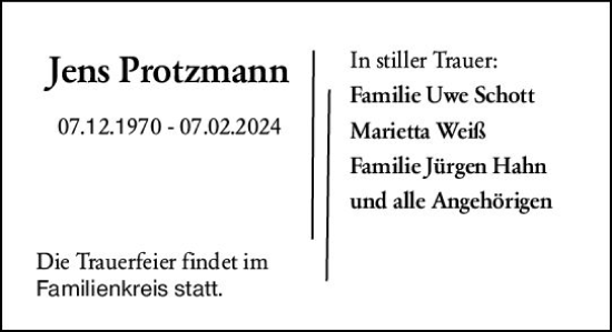 Traueranzeige von Jens Protzmann von Darmstädter Echo