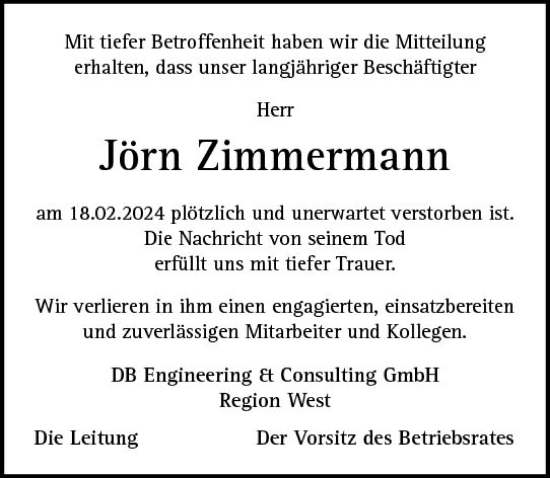 Traueranzeige von Jörn Zimmermann von Nassauische Neue Presse