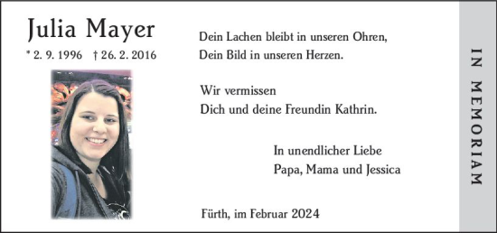 Traueranzeige von Julia Mayer von Starkenburger Echo