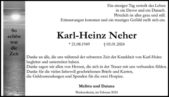 Traueranzeige von Karl-Heinz Neher von Allgemeine Zeitung Mainz