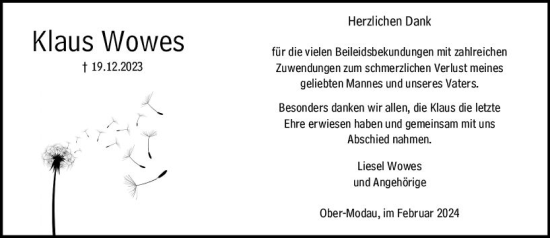 Traueranzeige von Klaus Wowes von Darmstädter Echo