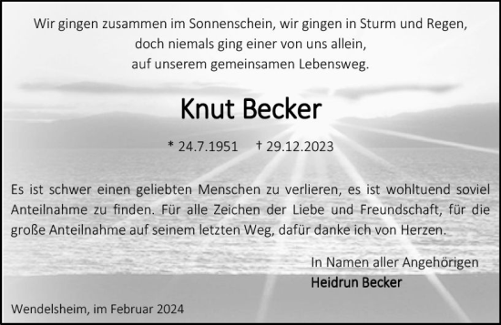 Traueranzeige von Knut Becker von Allgemeine Zeitung Alzey
