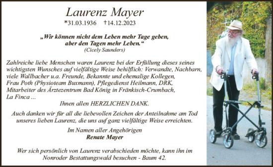 Traueranzeige von Laurenz Mayer von Odenwälder Echo