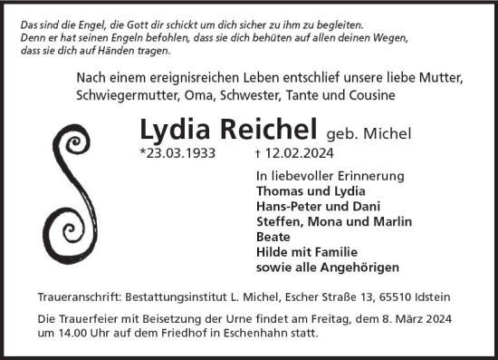 Traueranzeige von Lydia Reiche von Idsteiner Land/Untertaunus