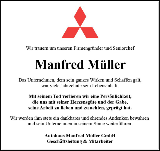 Traueranzeige von Manfred Müller von Odenwälder Echo