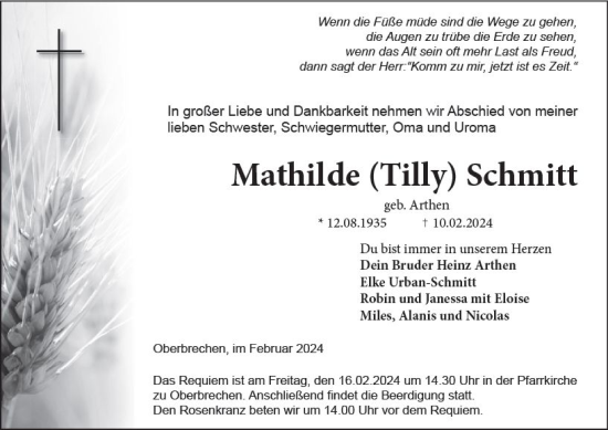 Traueranzeige von Mathilde Schmitt von Camberger Anzeiger