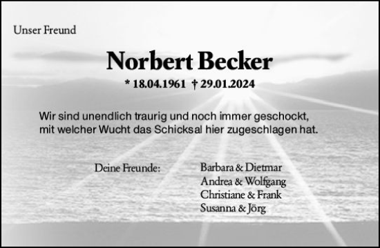 Traueranzeige von Norbert Becker von Allgemeine Zeitung Mainz