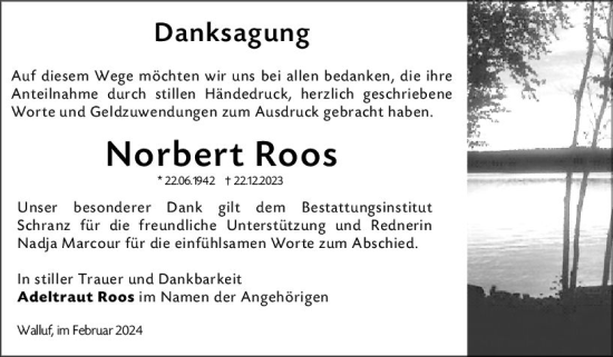 Traueranzeige von Norbert Roos von Wiesbadener Kurier