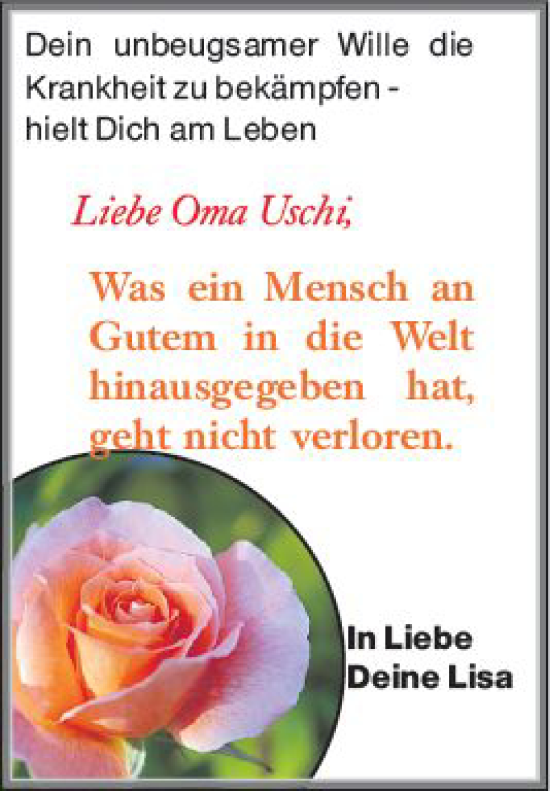 Traueranzeige von Oma Uschi  von Groß-Gerauer Echo