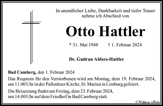 Traueranzeige von Otto Hattler von Nassauische Neue Presse