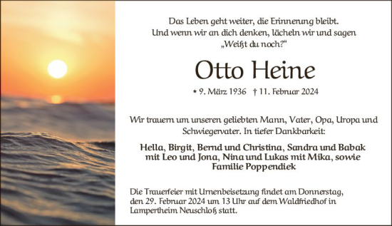 Traueranzeige von Otto Heine von Starkenburger Echo