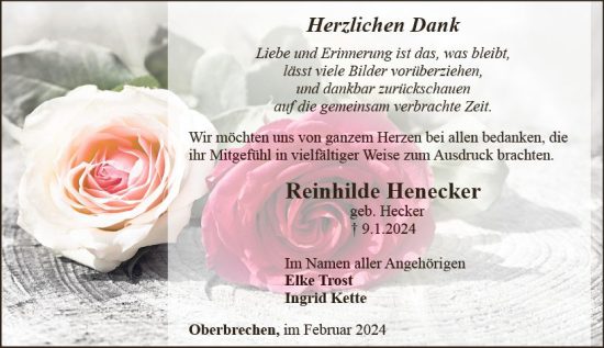 Traueranzeige von Reinhilde Henecker von Camberger Anzeiger