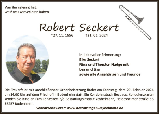 Traueranzeige von Robert Seckert von Allgemeine Zeitung Mainz