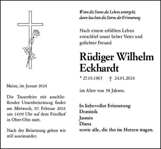 Traueranzeige von Rüdiger Wilhelm Eckhardt von Allgemeine Zeitung Mainz
