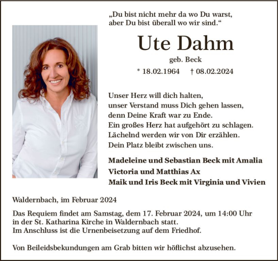Traueranzeige von Ute Dahm von Nassauische Neue Presse