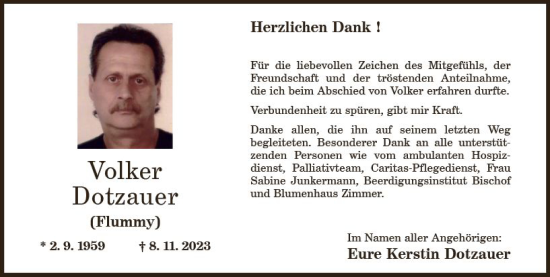 Traueranzeige von Volker Dotzauer von Allgemeine Zeitung Bingen/Ingelheim