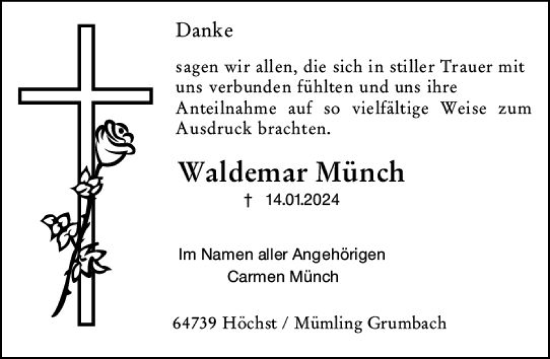 Traueranzeige von Waldemar Münch von Odenwälder Echo