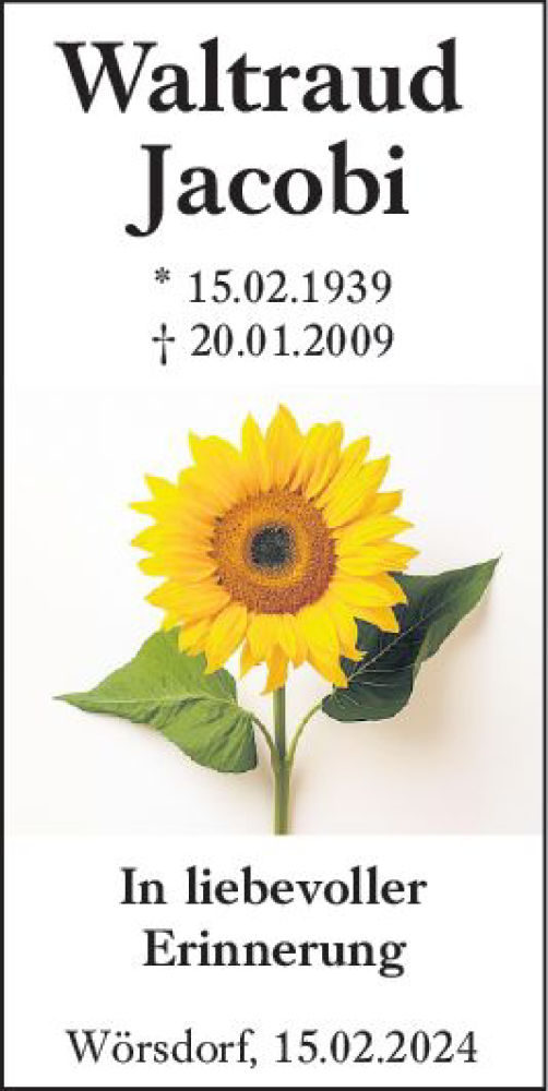 Traueranzeige von Waltraud Jacobi von Idsteiner Land/Untertaunus