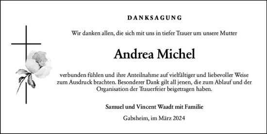 Traueranzeige von Andrea Michel von Allgemeine Zeitung Alzey