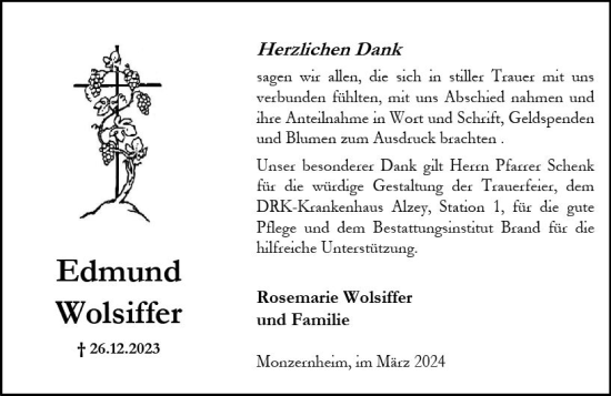 Traueranzeige von Edmund Wolsiffer von Allgemeine Zeitung Alzey