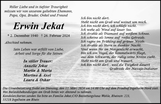 Traueranzeige von Erwin Jekat von Allgemeine Zeitung Bingen/Ingelheim