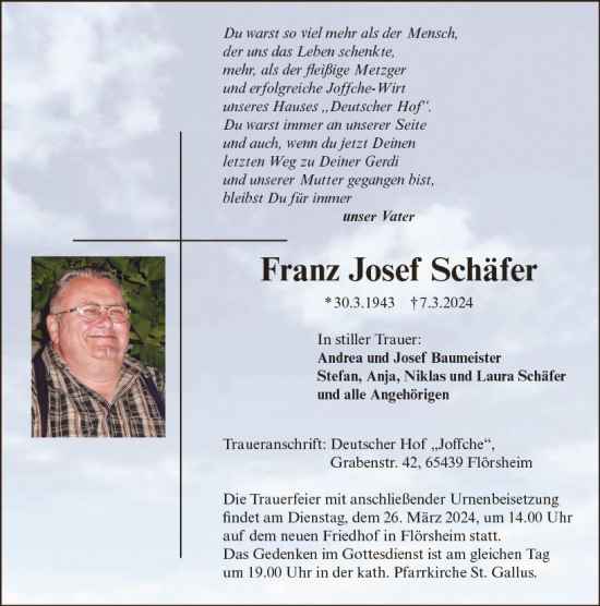 Traueranzeige von Franz Josef Schäfer von Rüsselsheimer Echo