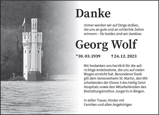 Traueranzeige von Georg Wolf von Binger-/Ingelheimer Wochenblatt