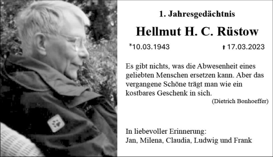 Traueranzeige von Hellmut  Rüstow von Starkenburger Echo