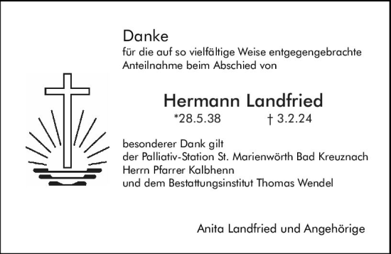 Traueranzeige von Hermann Landfried von Allgemeine Zeitung Bingen/Ingelheim