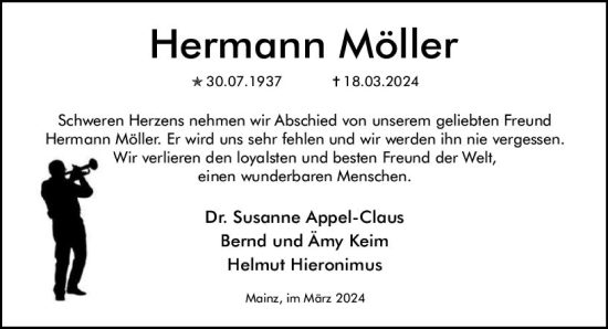 Traueranzeige von Hermann Möller von Allgemeine Zeitung Mainz