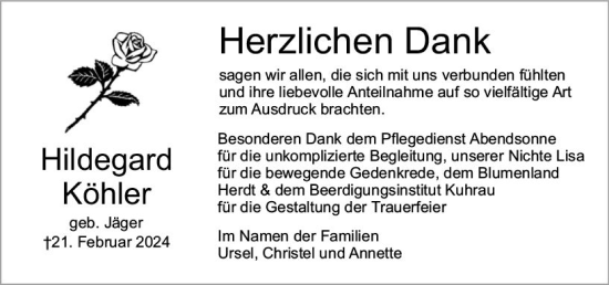 Traueranzeige von Hildegard Köhler von Starkenburger Echo