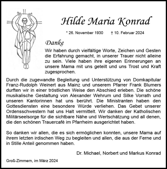 Traueranzeige von Hilde Maria Konrad von Dieburger Anzeiger/Groß-Zimmerner Lokal-Anzeiger