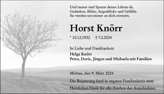 Traueranzeige von Horst Knörr von Weilburger Tageblatt