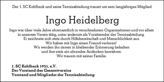 Traueranzeige von Ingo Heidelberg von Wiesbadener Kurier