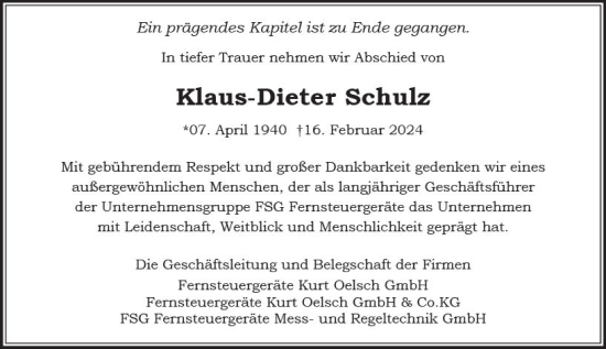 Traueranzeige von Klaus-Dieter Schulz von Starkenburger Echo