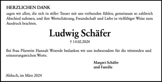 Traueranzeige von Ludwig Schäfer von Darmstädter Echo