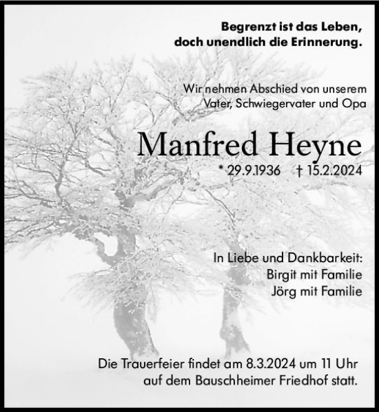 Traueranzeige von Manfred Heyne von Rüsselsheimer Echo