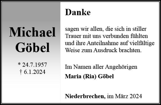 Traueranzeige von Michael Göbel von Camberger Anzeiger