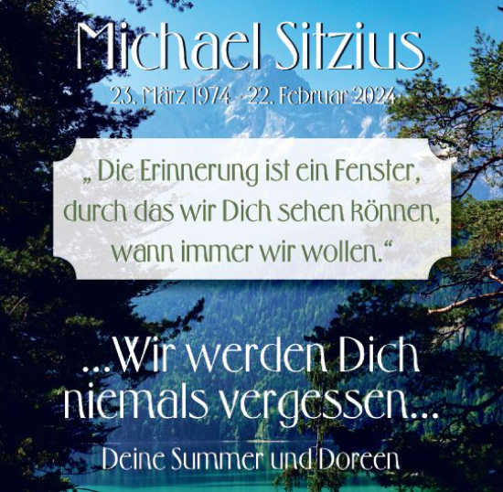 Traueranzeige von Michael Sitzius von Allgemeine Zeitung Bingen/Ingelheim