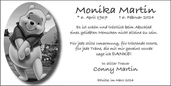 Traueranzeige von Monika Martin von Wiesbadener Kurier