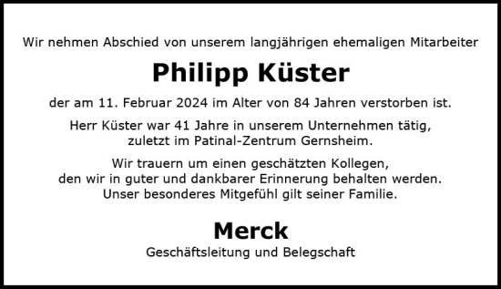 Traueranzeige von Philipp Küster von Groß-Gerauer Echo
