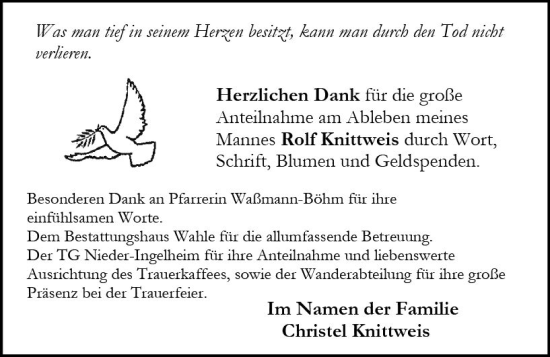 Traueranzeige von Rolf Knittweis von Allgemeine Zeitung Bingen/Ingelheim