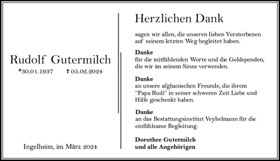 Traueranzeige von Rudolf Gutermilch von Allgemeine Zeitung Bingen/Ingelheim