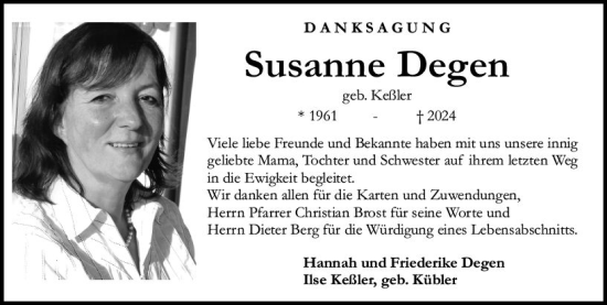 Traueranzeige von Susanne Degen von Allgemeine Zeitung Bingen/Ingelheim
