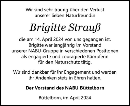 Traueranzeige von Brigitte Strauß von Groß-Gerauer Echo