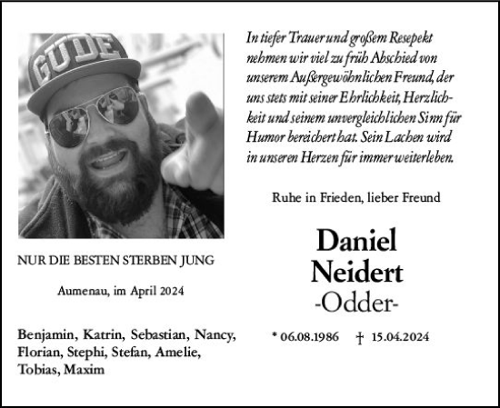 Traueranzeige von Daniel Neidert von Weilburger Tageblatt