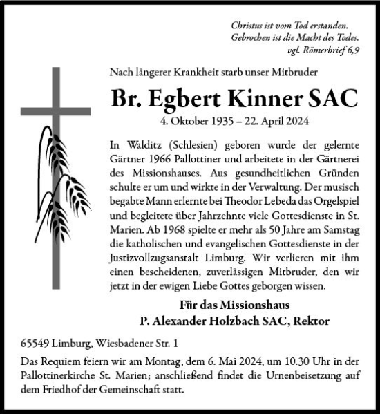 Traueranzeige von Egbert Kinner von Nassauische Neue Presse