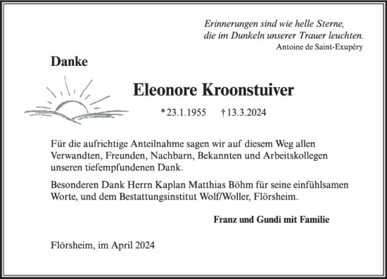 Traueranzeige von Eleonore Kroonstuiver von Rüsselsheimer Echo